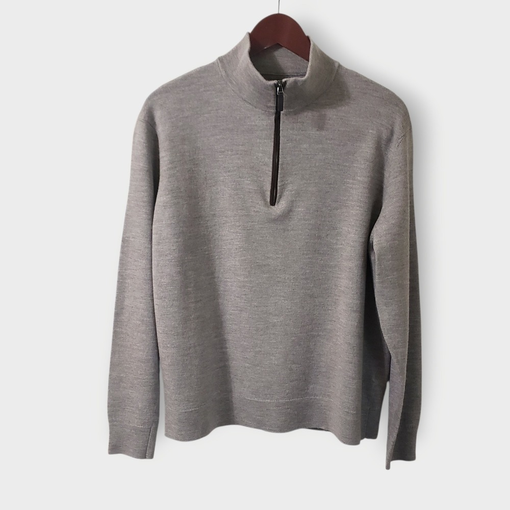 UNTUCKit Mens Merino Wool 1/4 Zip Pullover‎ Sweater Belguardo Suede Brown Sz XL